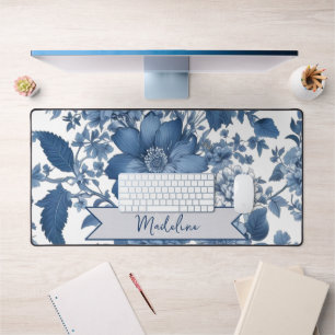 Blue Vintage Chinoiserie Floral Desk Mat