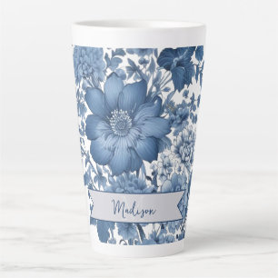 Blue Vintage Chinoiserie Floral Personalised Latte Mug
