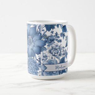 Blue Vintage Chinoiserie Floral Personalized Coffee Mug