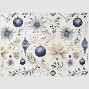 Blue Vintage Christmas Floral Decoupage  Tissue Paper