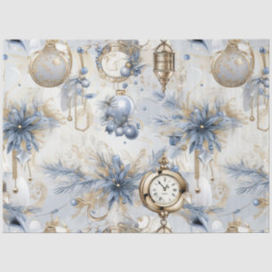 Blue Vintage Christmas Floral Decoupage  Tissue Paper