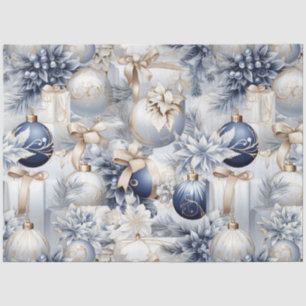 Blue Vintage Christmas Floral Decoupage  Tissue Paper
