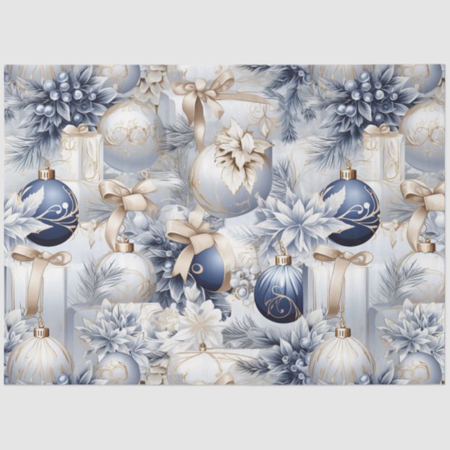 Blue Vintage Christmas Floral Decoupage  Tissue Paper (Front)