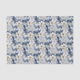 Blue Vintage Christmas Floral Decoupage Tissue Paper