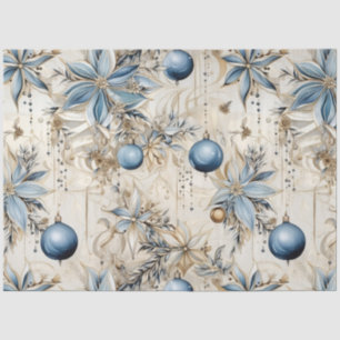 Blue Vintage Christmas Floral Decoupage  Tissue Paper