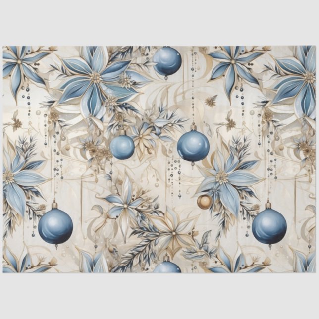 Blue Vintage Christmas Floral Decoupage  Tissue Paper (Front)