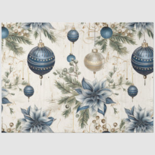 Blue Vintage Christmas Floral Decoupage   Tissue Paper