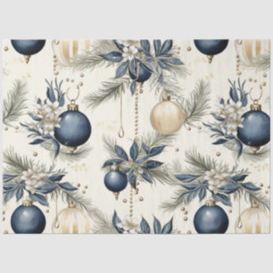 Blue Vintage Christmas Floral Decoupage  Tissue Paper