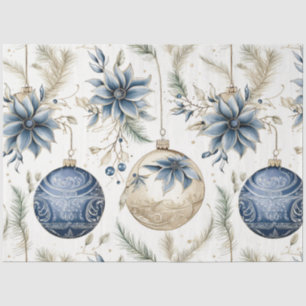 Blue Vintage Christmas Floral Decoupage  Tissue Paper