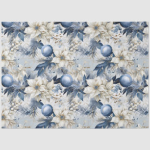 Blue Vintage Christmas Floral Decoupage Tissue Paper