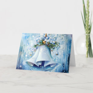Blue Vintage Christmas Florals Customize Holiday Card