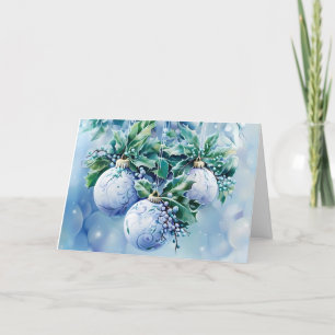 Blue Vintage Christmas Florals Customize Holiday Card