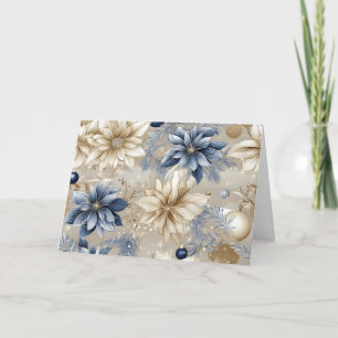 Blue Vintage Christmas Florals Holiday Card