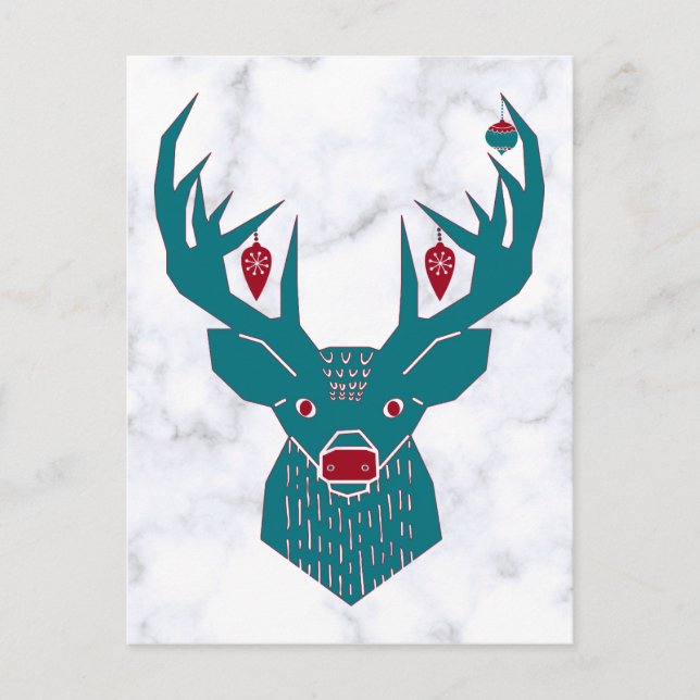 Blue Vintage Christmas Nordic Deer Elk Postcard (Front)