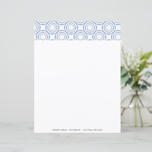 Blue Vintage Circle Pattern Personalise Paper (Standing Front)