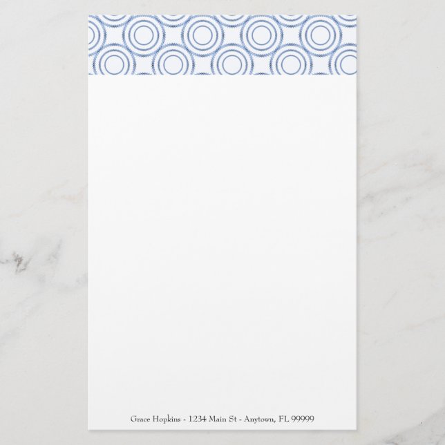 Blue Vintage Circle Pattern Personalise Stationery (Front)