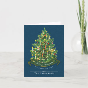 Blue Vintage Classic Custom Christmas Tree Card