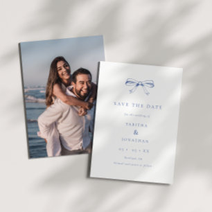 Blue Vintage Coquette Bow Photo Wedding Save The Date