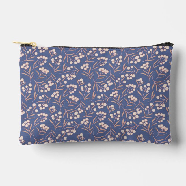 Blue Vintage Cotton Flower Accessory Pouch (Front)