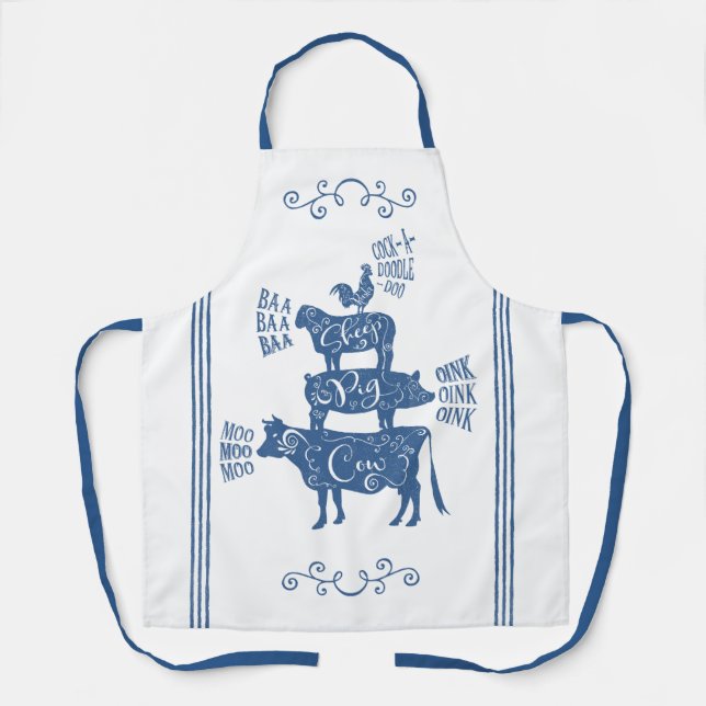 Blue Vintage Country Farmhouse Apron (Front)