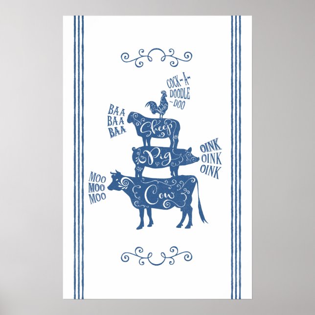 Blue Vintage Country Farmhouse Poster (Front)