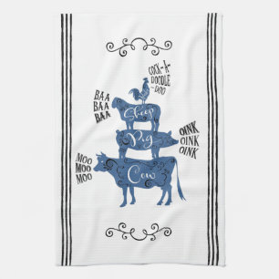 Blue Vintage Country Farmhouse Tea Towel
