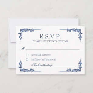 Blue Vintage Crest Monogram RSVP Card