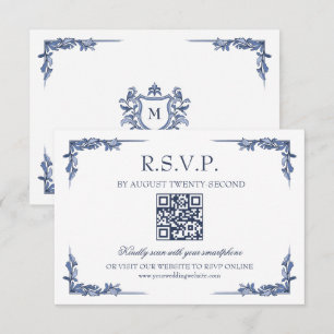 Blue Vintage Crest Monogram RSVP Online Card