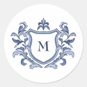 Blue Vintage Crest Monogram Wedding Envelope Seal