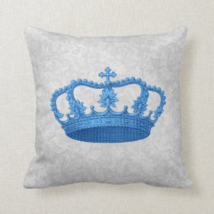 Blue Vintage Crown Silver Grey Backgrond Cushion