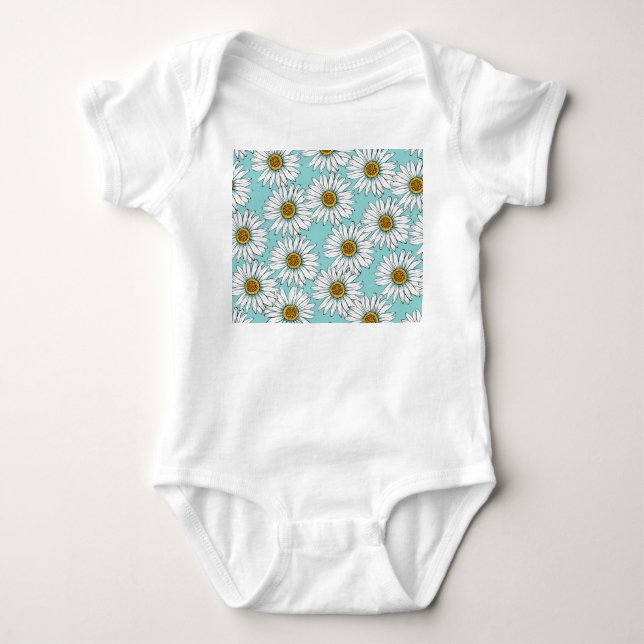 Blue Vintage Daisy Floral Pattern Baby Bodysuit (Front)