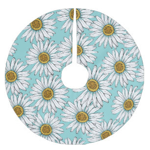 Blue Vintage Daisy Floral Pattern Brushed Polyester Tree Skirt
