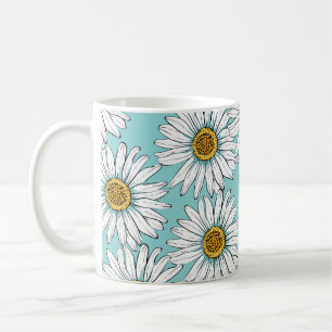 Blue Vintage Daisy Floral Pattern Coffee Mug