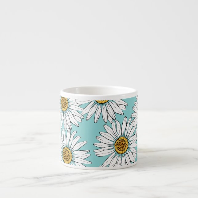 Blue Vintage Daisy Floral Pattern Espresso Cup (Front)