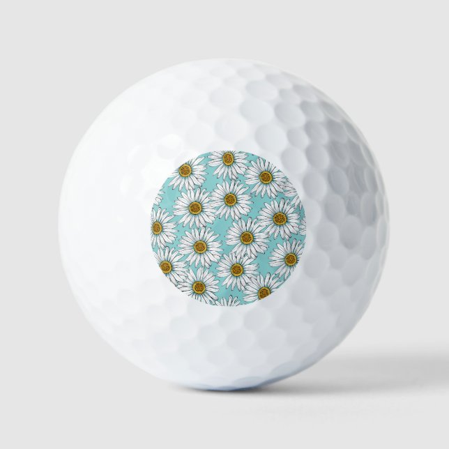 Blue Vintage Daisy Floral Pattern Golf Balls (Front)