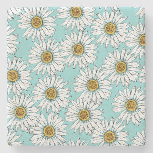 Blue Vintage Daisy Floral Pattern Stone Coaster