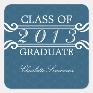 Blue Vintage Damask 2013 Graduation Stickers
