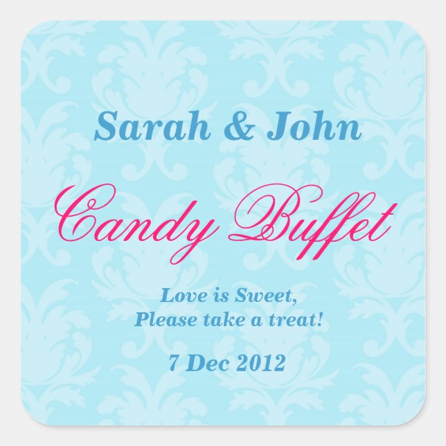 Blue Vintage damask Candy Bar Sticker (Front)