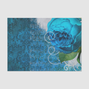 Blue Vintage Damask Floral Music Decoupage Tissue Paper
