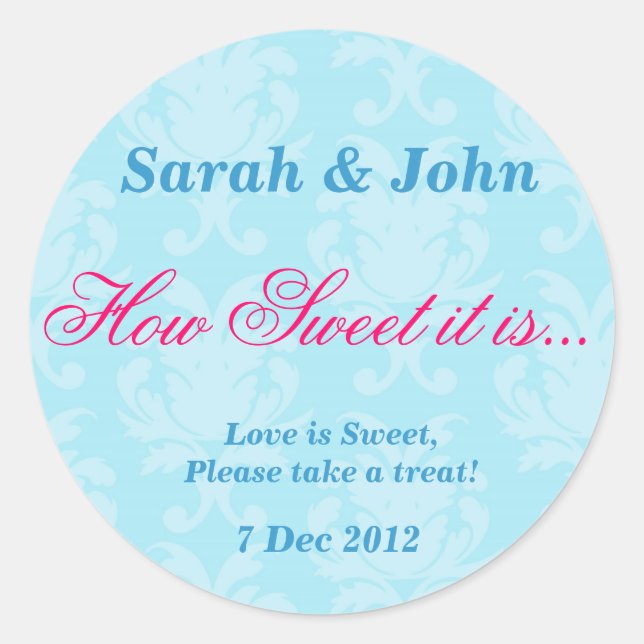 Blue Vintage damask How Sweet it is Sticker (Front)