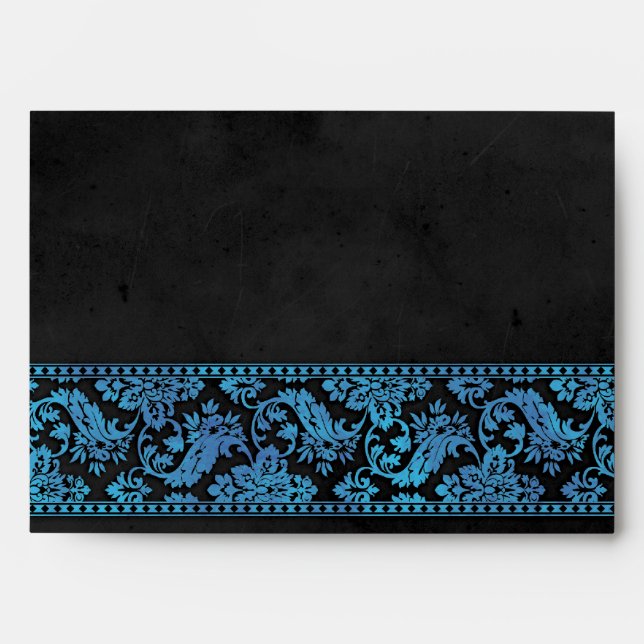 Blue Vintage Damask Lace Wedding Envelopes (Front)