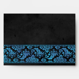 Blue Vintage Damask Lace Wedding Envelopes