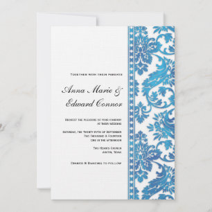 Blue Vintage Damask Lace Wedding Invitation