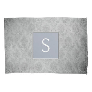 Blue Vintage Damask Monogram Pillowcase