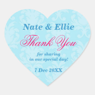 Blue Vintage damask Thank you label Sticker