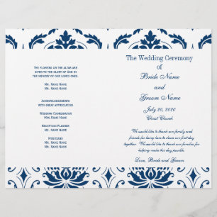Blue Vintage Damask Wedding Program