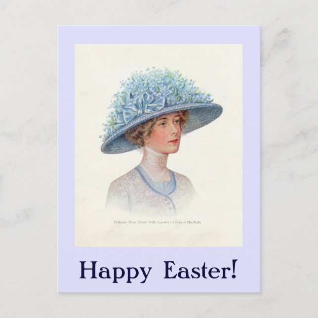 Blue Vintage Easter Bonnet Postcard (Front)