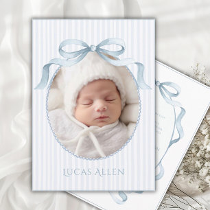 Blue Vintage Elegant Baby Boy Birth Announcement