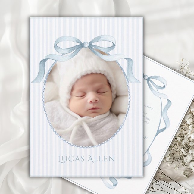 Blue Vintage Elegant Baby Boy Birth Announcement (Creator Uploaded)