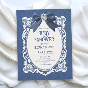 Blue vintage elegant baby shower invitation